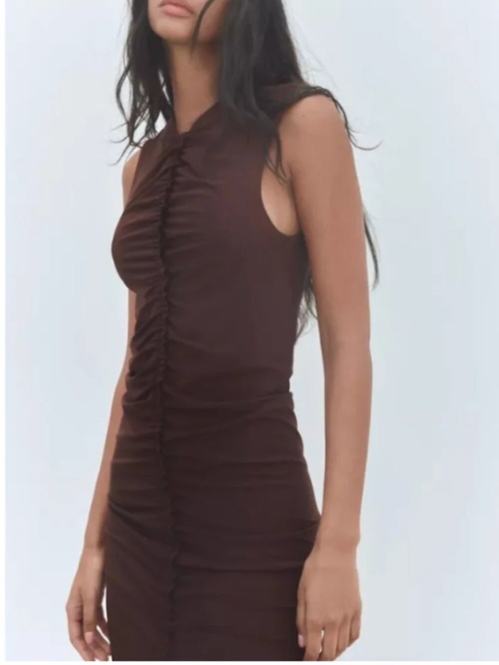 ZARA Ruched Halter Maxi Dress – Chocolate Brown (XL) – NWT - NEW NEVER WORN